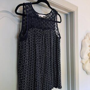 LOFT Navy Crochet Lace Tank Top Polka Dot Boho Sleeveless Blouse Large